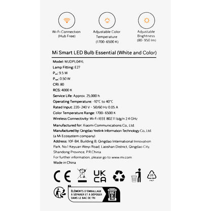 LED žarulja Xiaomi Essential, Wi-Fi, E27, 9W, 1700K - 6500K, 950lm BHR5743EU