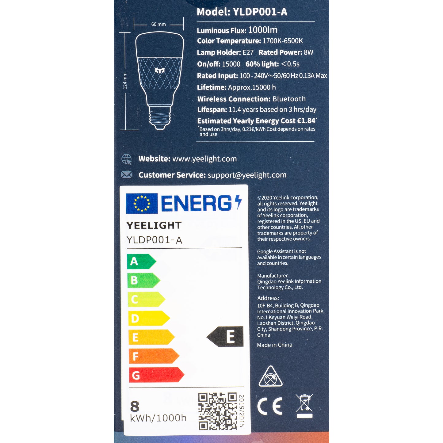 LED žarulja Yeelight M2, Wi-Fi, E27, 8W, 1700K - 6500K, 1000lm, višebojna YLDP001-A