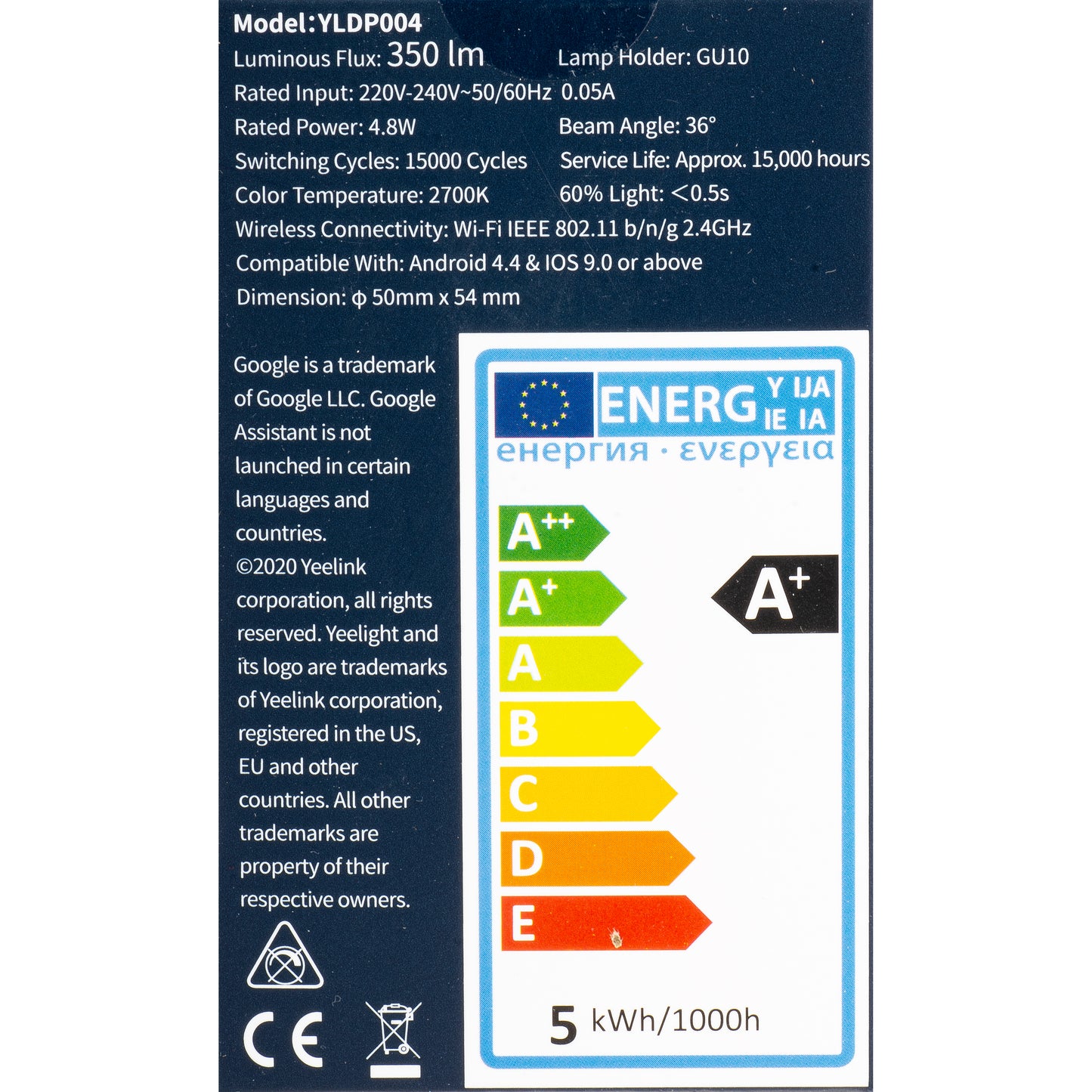 LED sijalica Yeelight W1, Wi-Fi, GU10, 4.8W, 2700K, 350lm YLDP004