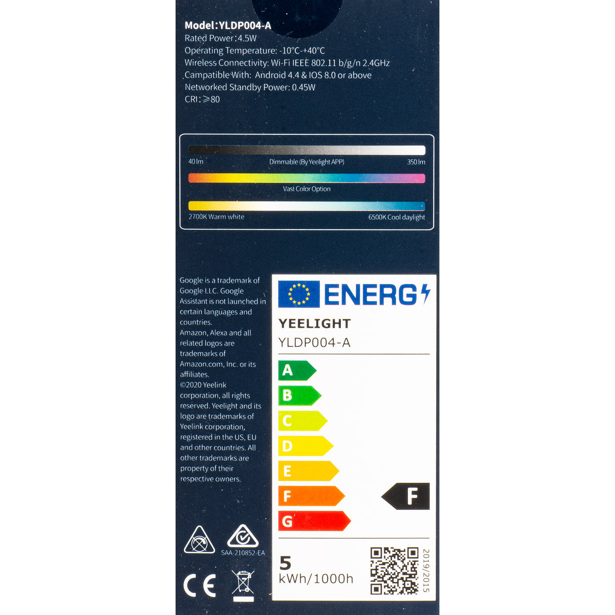 LED sijalica Yeelight W1, Wi-Fi, GU10, 4.5W, 2700K - 6500K, 350lm, Set 4 komada, Multicolor YLDP004-A