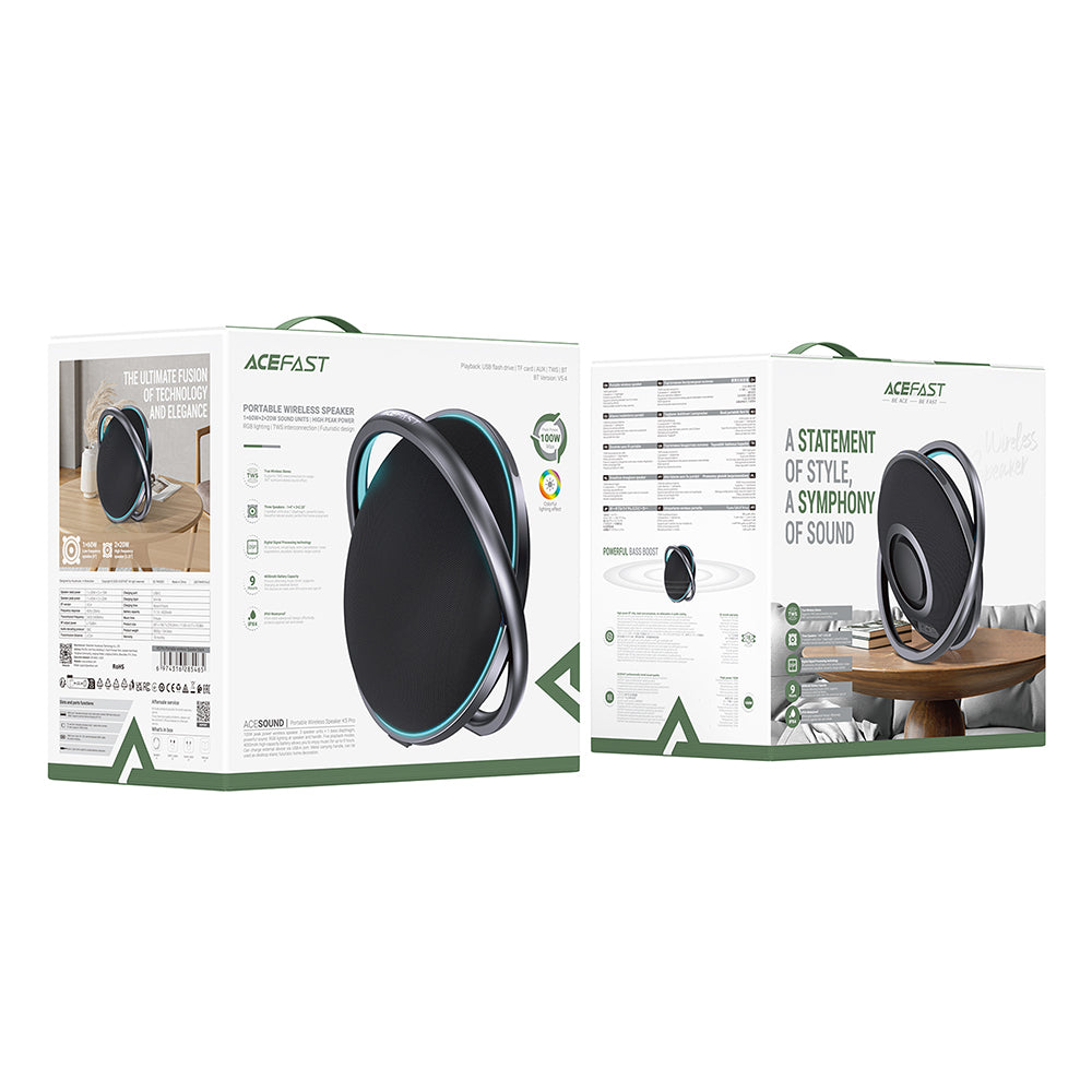 Bluetooth zvučnik Acefast K5 Pro, 100W, RGB, Vodootporan, Crni