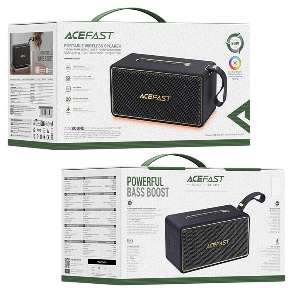 Prenosivi Bluetooth zvučnik Acefast K3 Max, 80W, RGB, Vodootporan, Crni