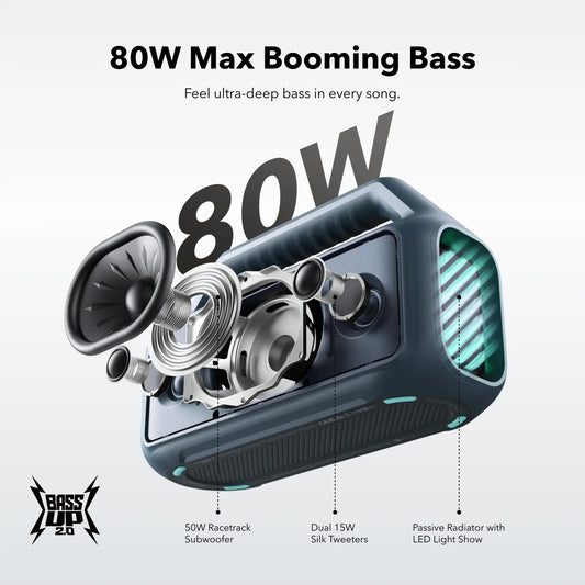 Portable Bluetooth Speaker Anker SoundCore Boom 2, 80W, RGB, Waterproof, Blue A3138031 