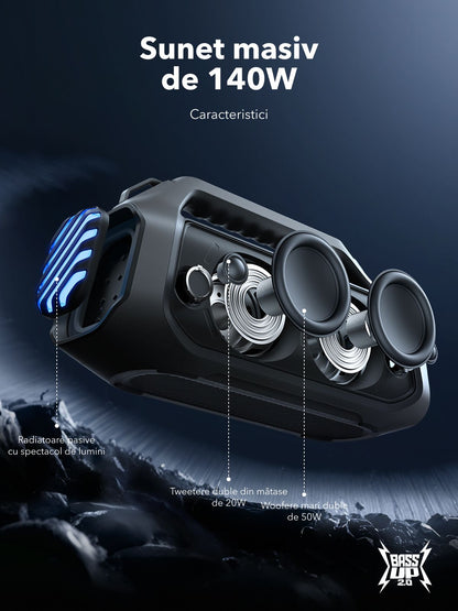 Prenosivi Bluetooth zvučnik Anker SoundCore Boom 2 Plus New Version, 140W, TWS, RGB, Vodootporan, Crna A3134012
