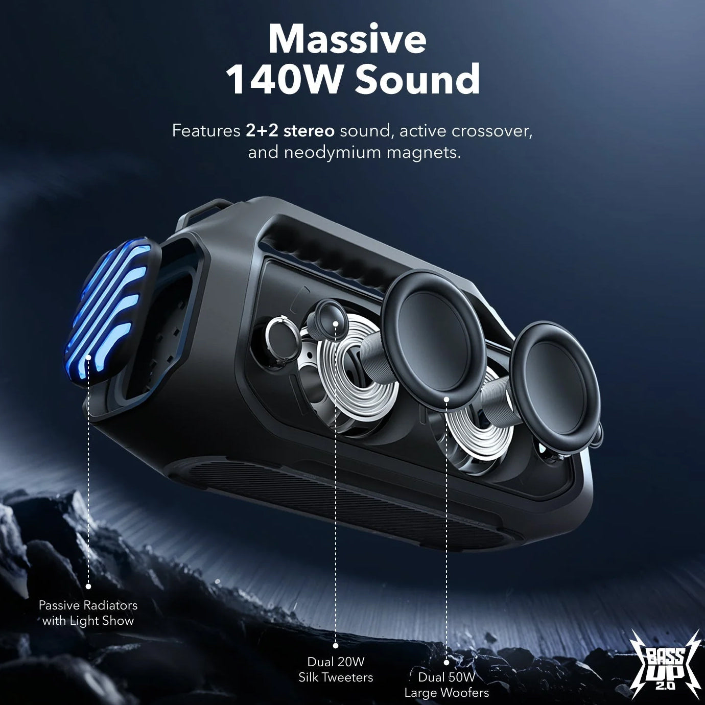 Prenosivi Bluetooth zvučnik Anker Soundcore Boom 2 Plus, 140W, TWS, RGB, Vodootporan, Crni A3134011