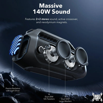 Prenosivi Bluetooth zvučnik Anker Soundcore Boom 2 Plus, 140W, TWS, RGB, Vodootporan, Crni A3134011