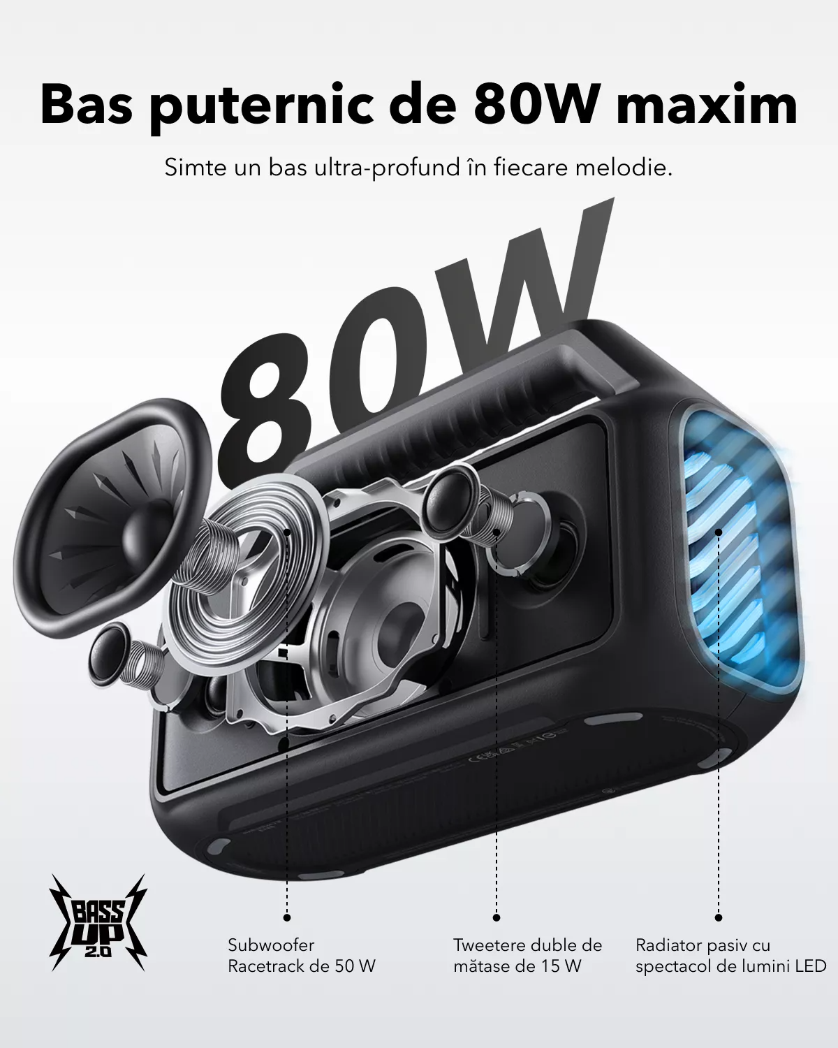 Prenosivi Bluetooth zvučnik Anker SoundCore Boom 2 Nova Verzija, 80W, TWS, RGB, Vodootporan, Crna A3138012