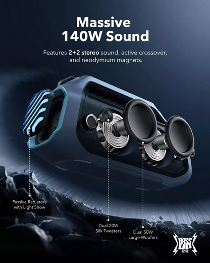 Prenosivi Bluetooth zvučnik Anker SoundCore Boom 2 Plus New Version, 140W, TWS, RGB, Vodootporan, Plava A3134032