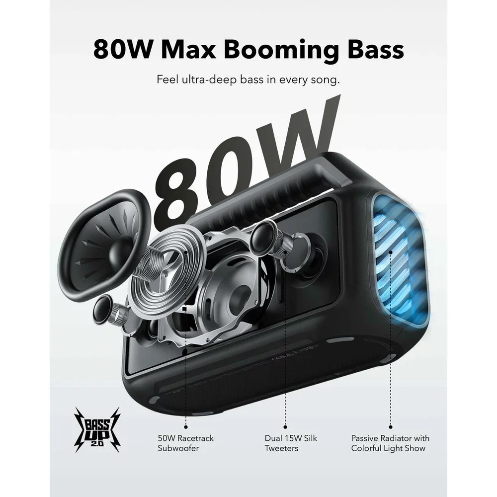 Prijenosni Bluetooth zvučnik Anker SoundCore Boom 2, 80W, RGB, vodootporan, crni A3138011