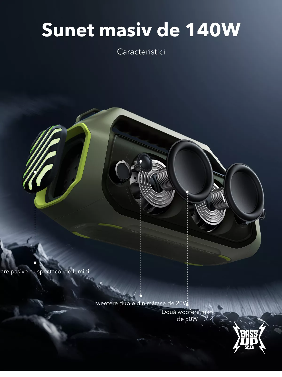 Prenosivi Bluetooth zvučnik Anker SoundCore Boom 2 Plus Nova Verzija, 140W, TWS, RGB, Vodootporan, Zeleni A3134062