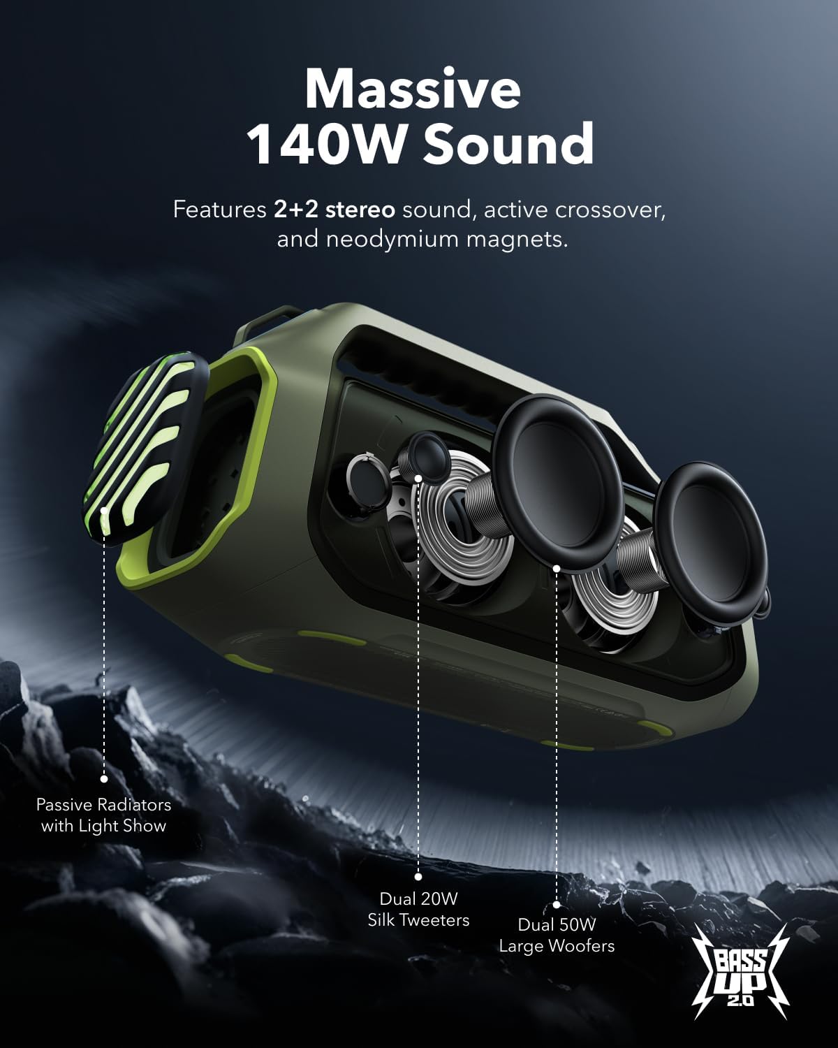 Prijenosni Bluetooth zvučnik Anker Soundcore Boom 2 Plus, 140W, RGB, vodootporan, zelena A3134061