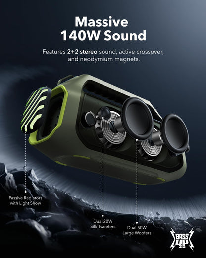 Prijenosni Bluetooth zvučnik Anker Soundcore Boom 2 Plus, 140W, RGB, vodootporan, zelena A3134061