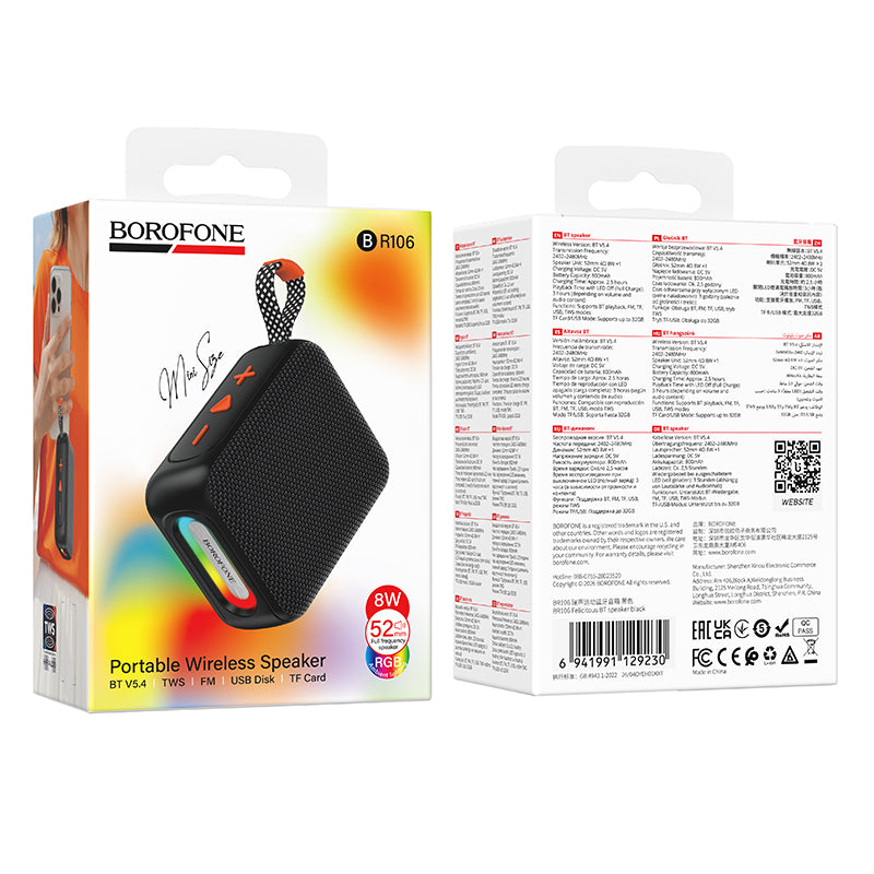 Prenosni Bluetooth zvučnik Borofone BR106 Felicitous, 8 W, TWS, RGB, crni