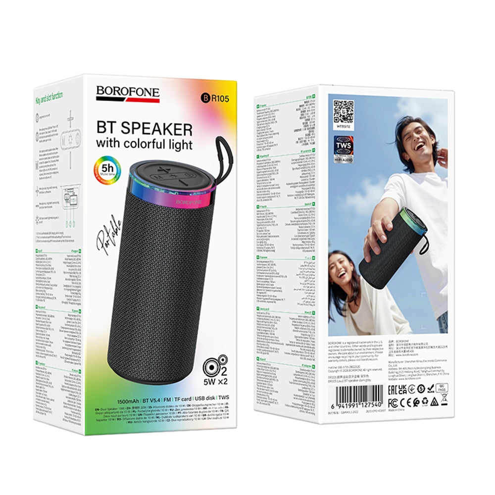 Prenosivi Bluetooth zvučnik Borofone BR105 Loud, 10W, TWS, RGB, Siva