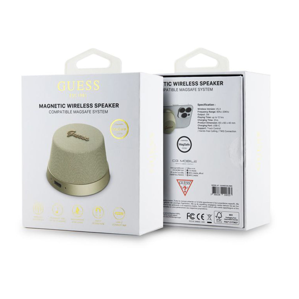 Prenosivi Bluetooth zvučnik Guess Stand Magnetic Script Metal, 3W, Zlatni