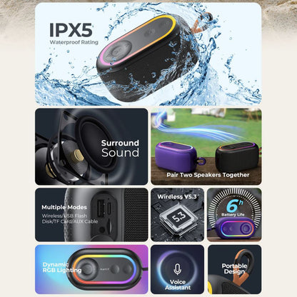 Prenosni Bluetooth zvučnik HAVIT SK809BT, 7W, RGB, Vodootporan, Ljubičasti