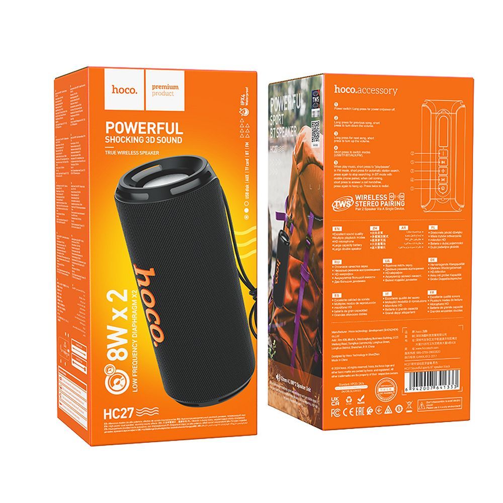 Prenosivi Bluetooth zvučnik HOCO HC27, 2 x 8W, Crni