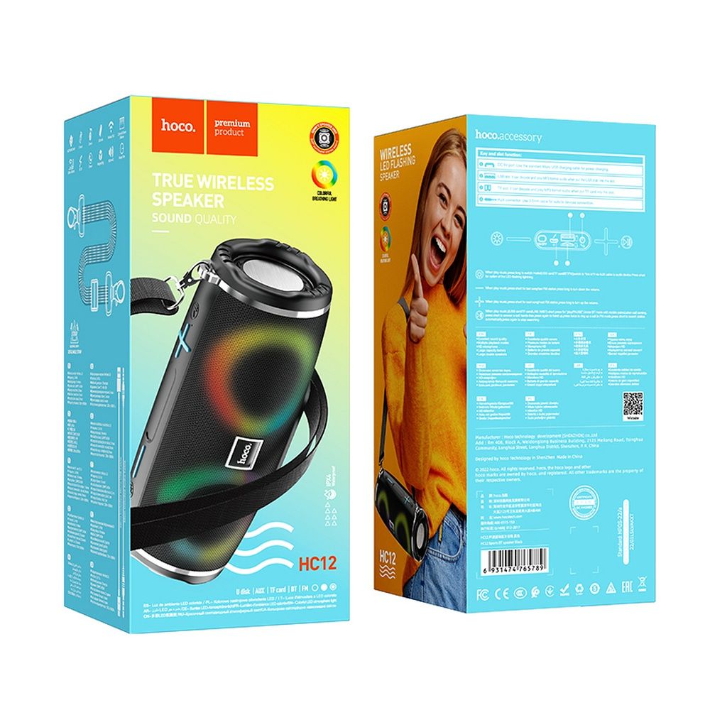 Prenosivi Bluetooth Zvučnik HOCO HC12, 10W, RGB, Vodootporan, Crni