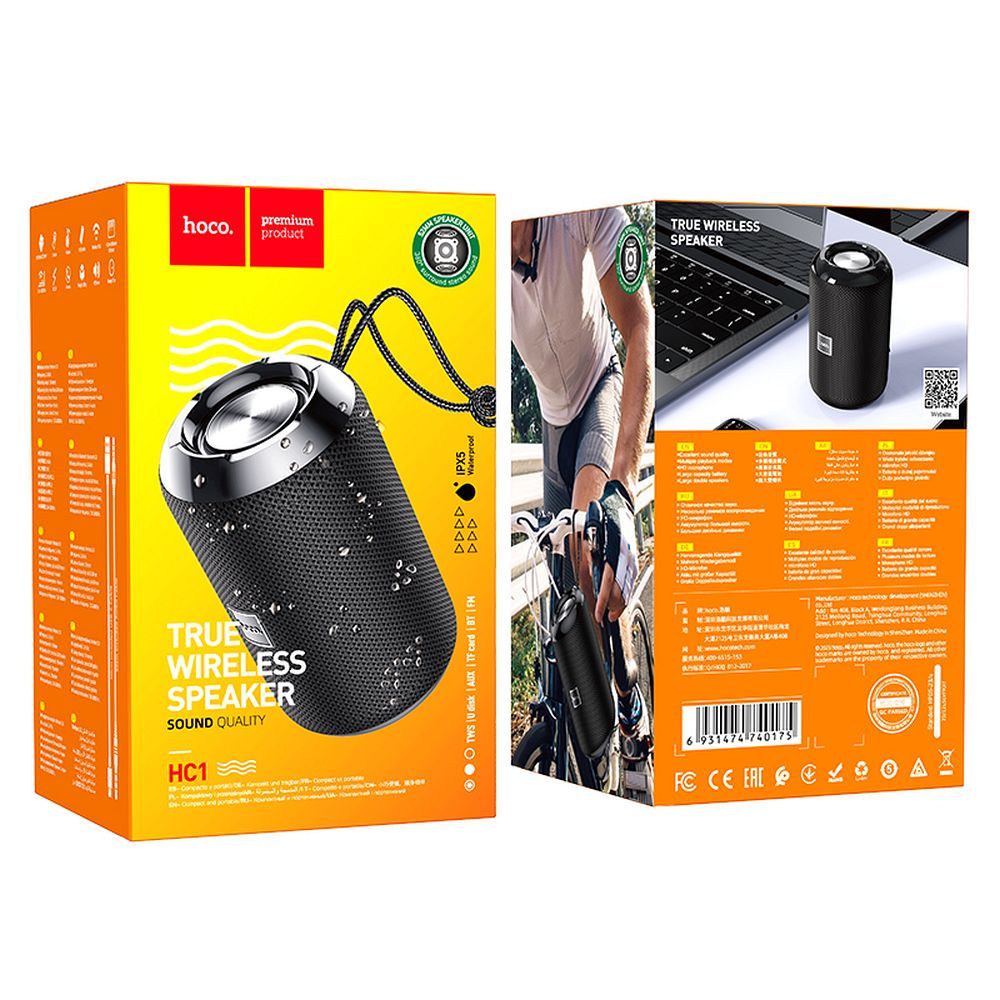 Prenosivi Bluetooth Zvučnik HOCO HC1, 5W, TWS, Vodootporan, Crni