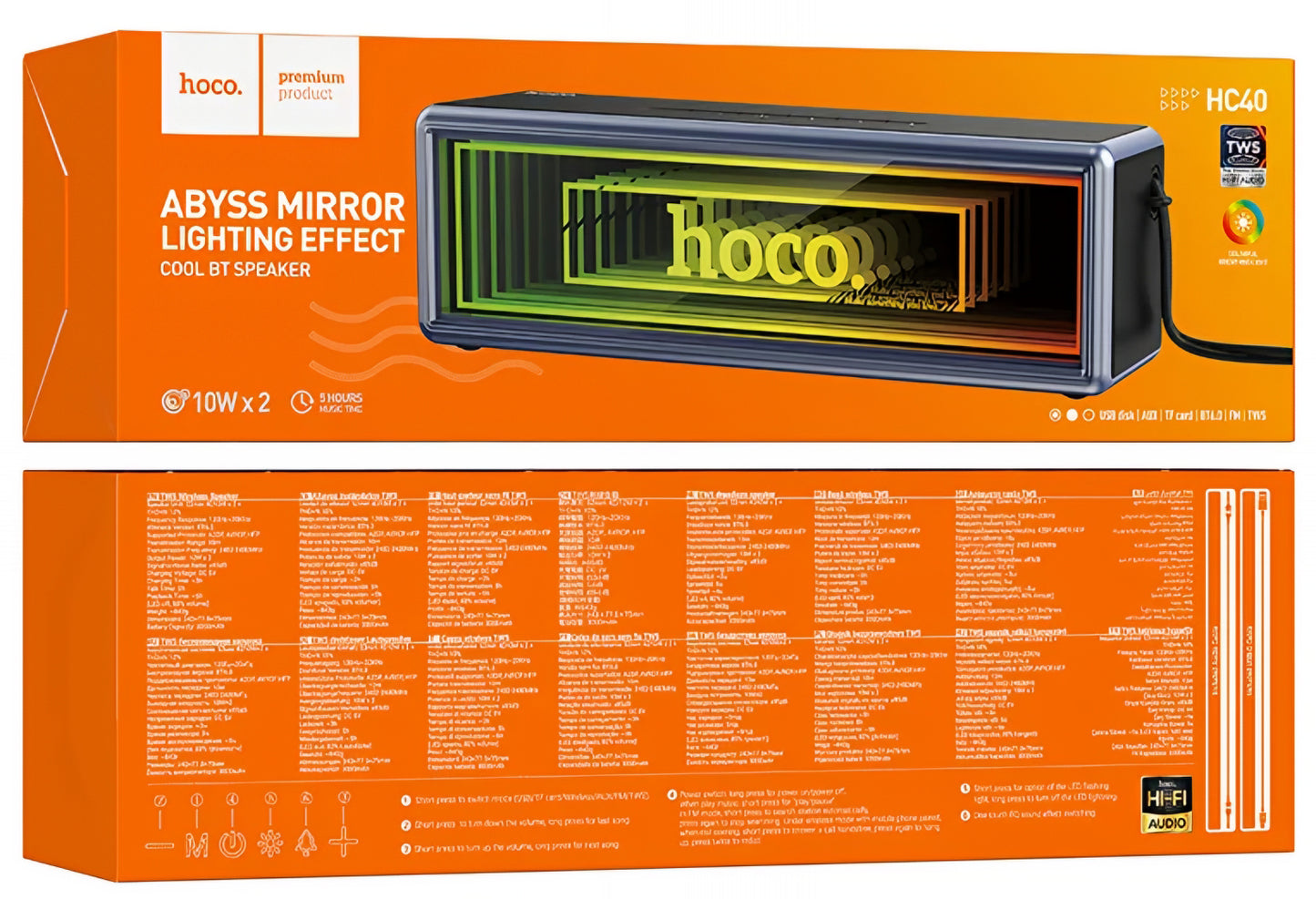Prenosivi Bluetooth Zvučnik HOCO HC40, 2 x 10W, TWS, RGB, Crni