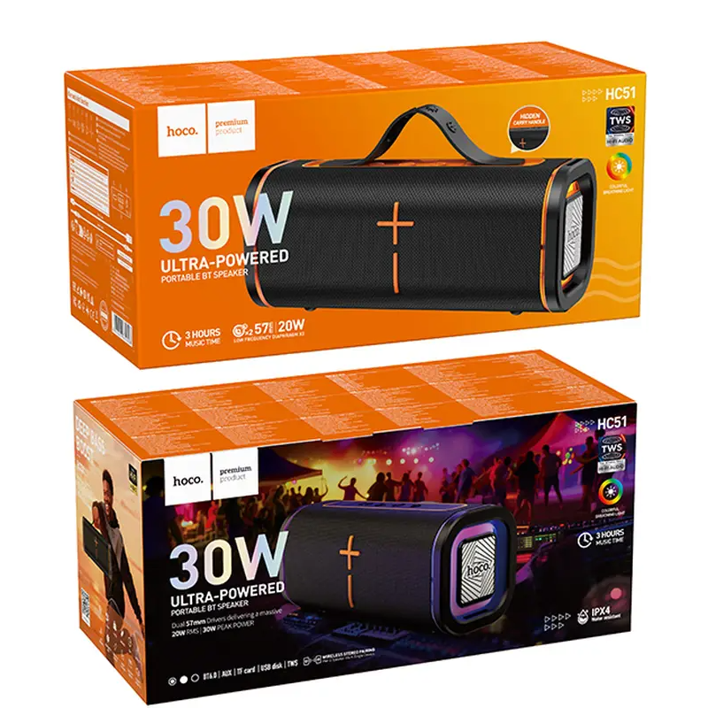 Prenosivi Bluetooth zvučnik HOCO HC51, 30W, TWS, RGB, Crna