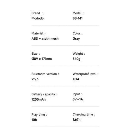 Prenosni Bluetooth zvučnik McDodo BS-1410, 2 x 5W, RGB, Vodootporan, Crni