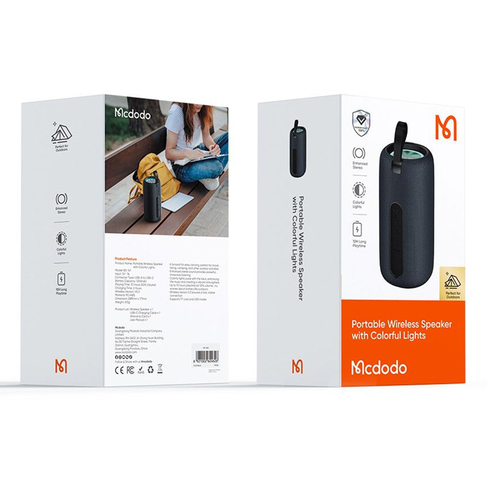 Prenosni Bluetooth zvučnik McDodo BS-1410, 2 x 5W, RGB, Vodootporan, Crni