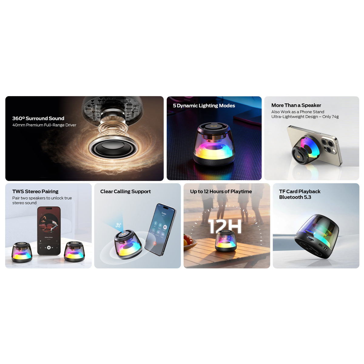 Prenosivi Bluetooth zvučnik Monster Mag Flux, 5W, TWS, RGB, Crna