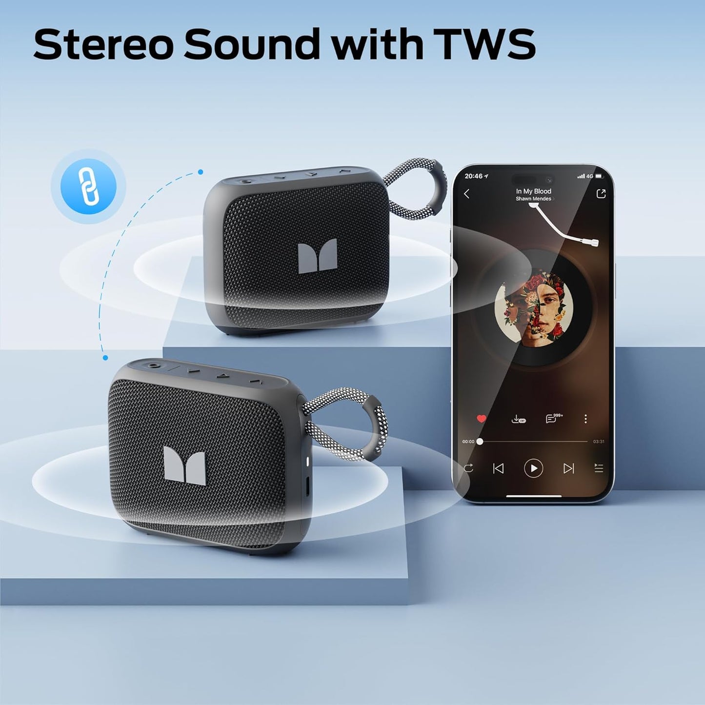 Prenosivi Bluetooth zvučnik Monster S520, 5W, TWS, RGB, Vodootporan, Crna