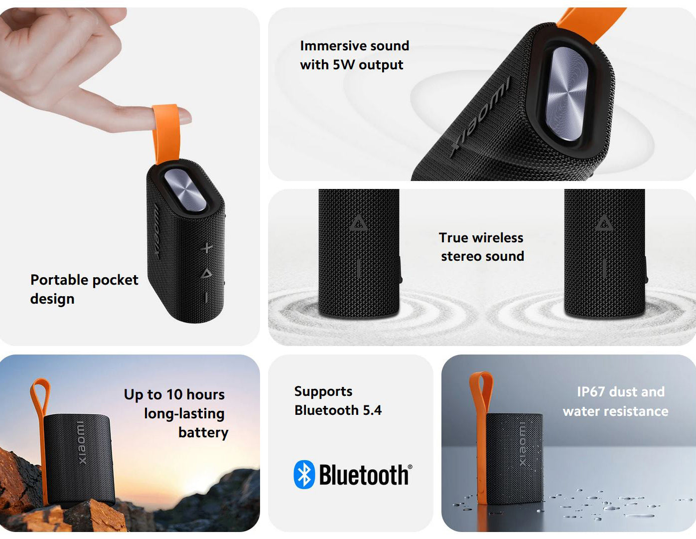 Portable Bluetooth Speaker Xiaomi Sound Pocket, 5W, Waterproof, Black QBH4269GL