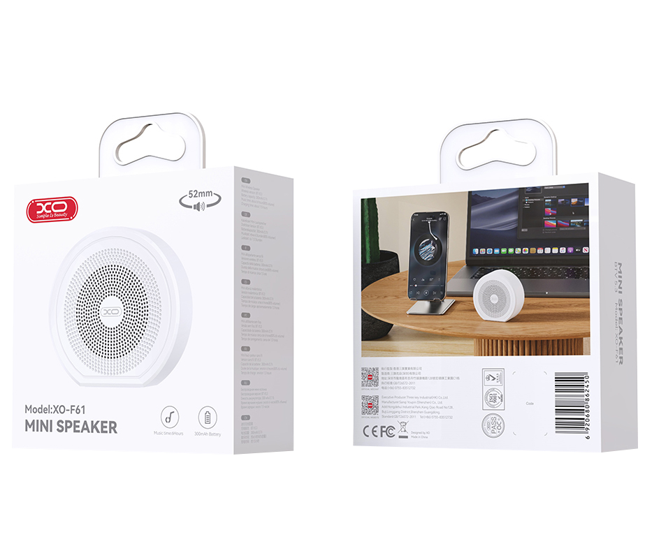 Prenosni Bluetooth zvučnik XO Design F61, 3 W, TWS, beli