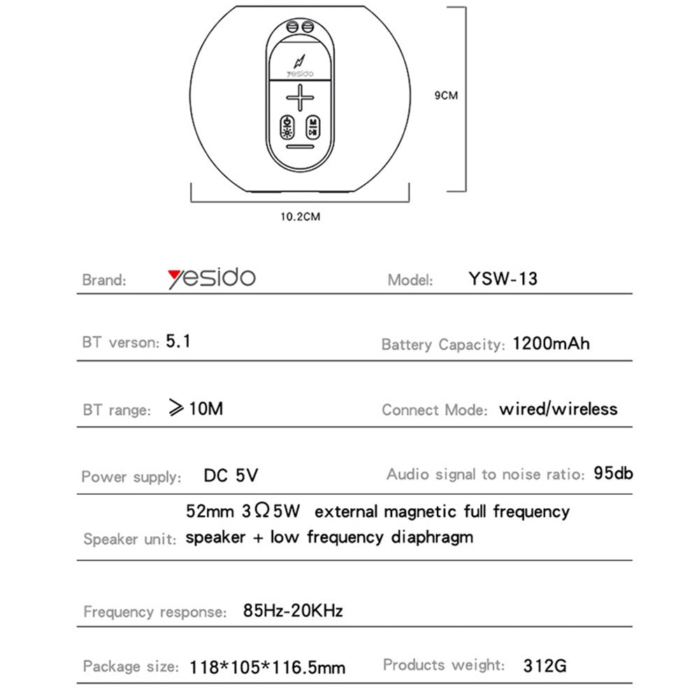 Prenosivi Bluetooth zvučnik Yesido YSW13, 5W, RGB, Plavi