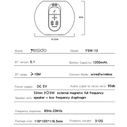 Prenosivi Bluetooth zvučnik Yesido YSW13, 5W, RGB, Plavi