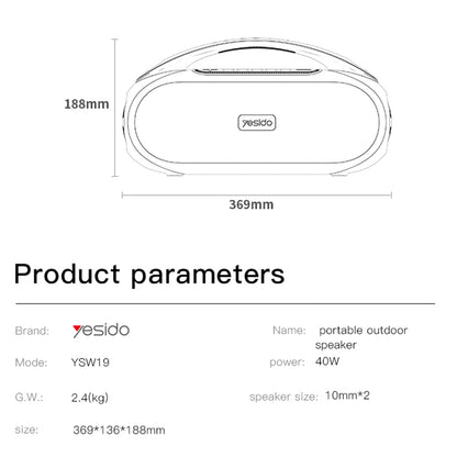 Prenosivi Bluetooth zvučnik Yesido YSW19, 40W, RGB, Vodootporan, Crni