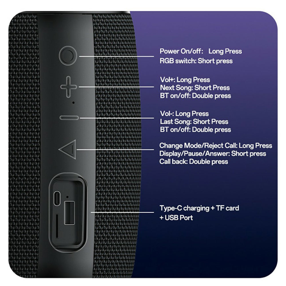 Prenosivi Bluetooth Zvučnik Yesido YSW39, 20W, TWS, RGB, Crni