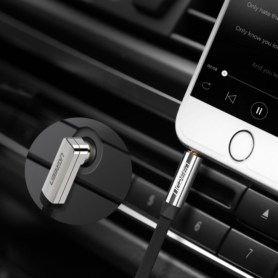 Audio kabel 3.5mm - 3.5mm UGREEN AV112 pod kutom, 1m, crni