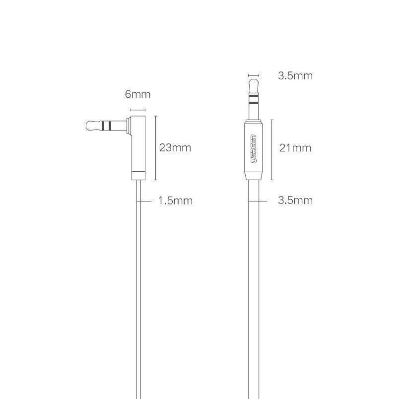 Audio kabel 3.5mm - 3.5mm UGREEN AV112 pod kutom, 1m, crni