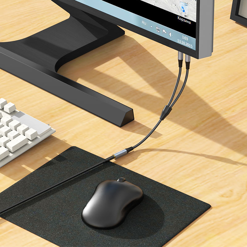 Audio Adapter 3.5mm - 2 x 3.5mm HOCO UPA21, 0.25m, Crni