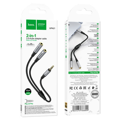 Audio Adapter 3.5mm - 2 x 3.5mm HOCO UPA21-2, 0.25m, Crni