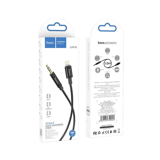 Audio Cable 3.5mm - Lightning HOCO UPA19, 1m, Black 