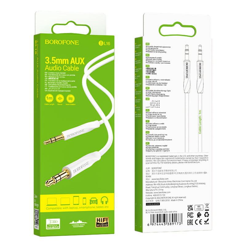 Audio Cable 3.5mm - 3.5mm Audio Cable BL16, 1m, White 