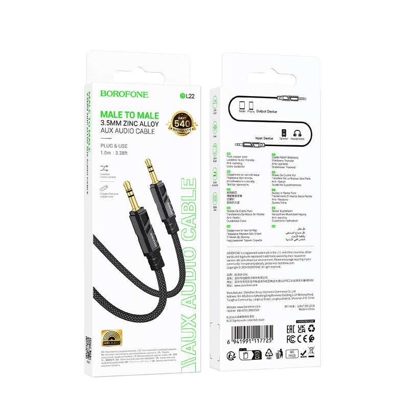 Audio kabl 3.5mm - 3.5mm Borofone BL22 Dignity, 1m, Crni