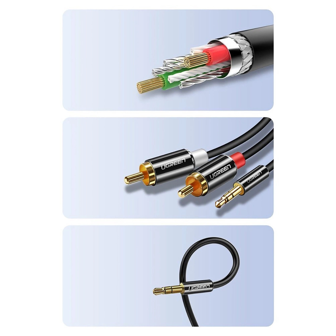 Audio kabl 3.5mm - 2 x RCA UGREEN AV116, 1m, Crni