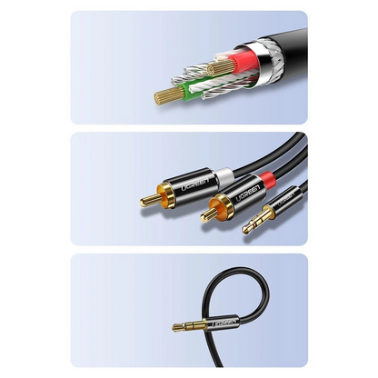 Audio kabl 3.5mm - 2 x RCA UGREEN AV116, 1m, Crni
