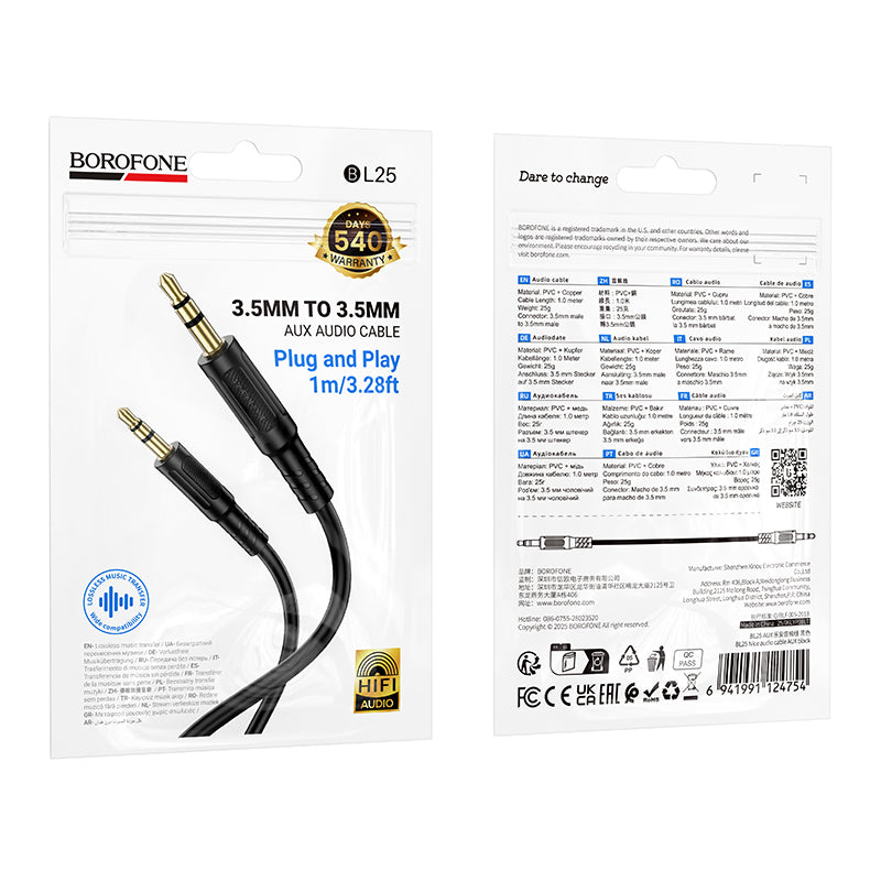 Audio kabl 3.5mm - 3.5mm Borofone BL25 Nice, 1m, Crni