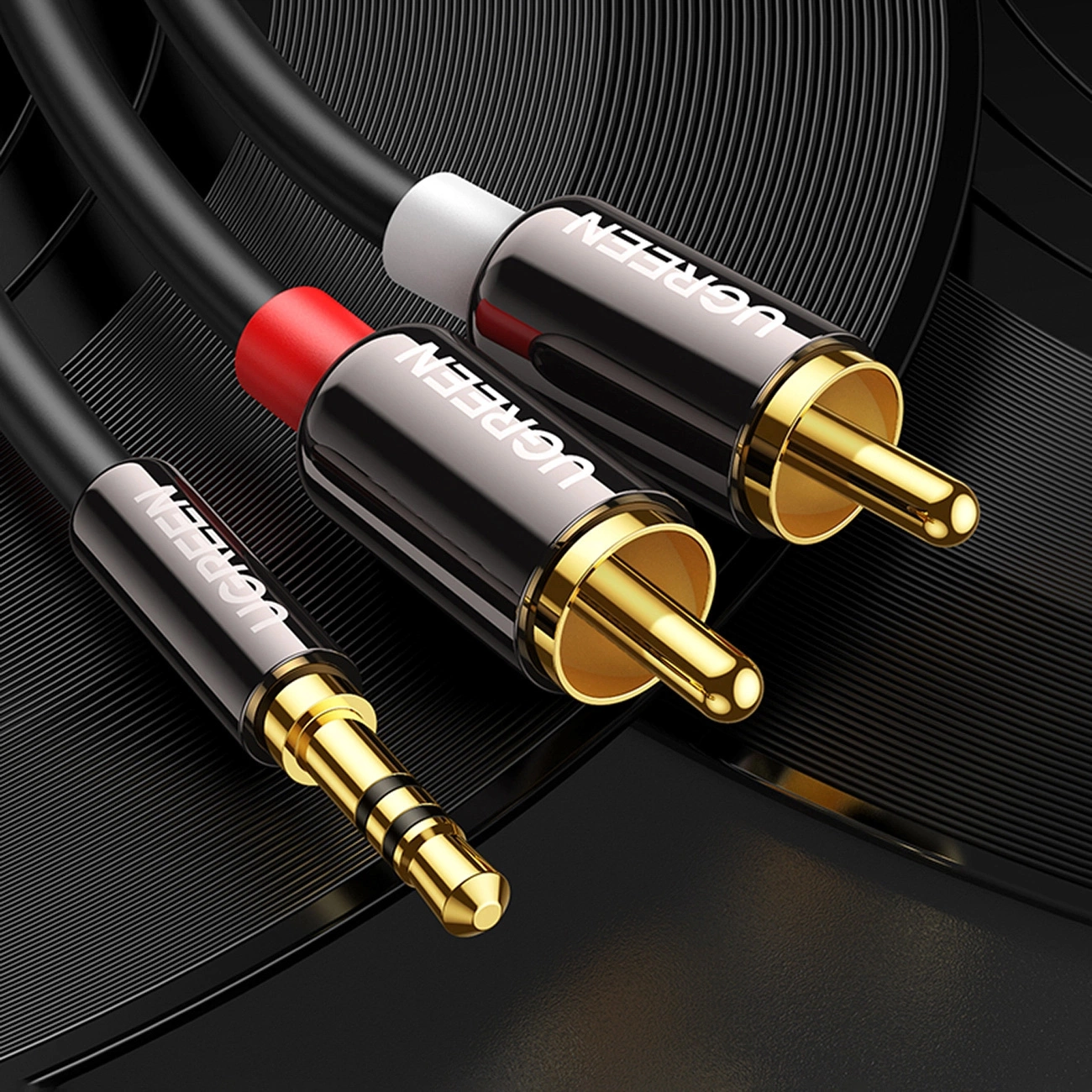 Audio kabl 3.5mm - 2 x RCA UGREEN AV116, 1m, Crni