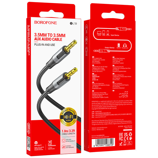 Audio cable 3.5mm - 3.5mm speaker BL19 Creator, 1m, Black 