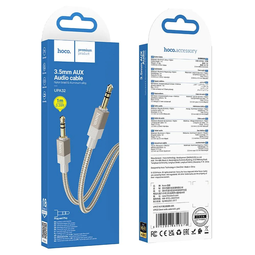Audio kabl 3.5mm - 3.5mm HOCO UPA32, 1m, Zlatni