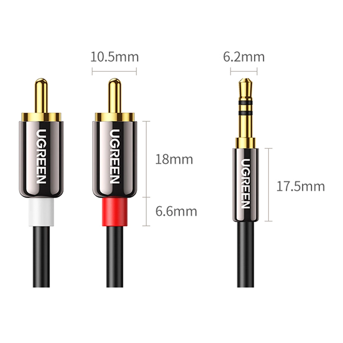 Audio kabl 3.5mm - 2 x RCA UGREEN AV116, 1m, Crni