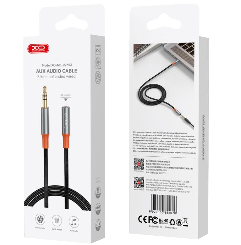 Audio kabl 3.5mm - 3.5mm XO Design NB-R269A, 1m, Crni